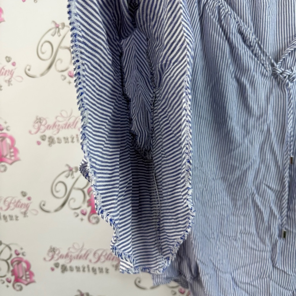 Cleo long sleeve top ruffles frilly tie up Blue Striped Ruffle Sleeve Top - Picture 8 of 13